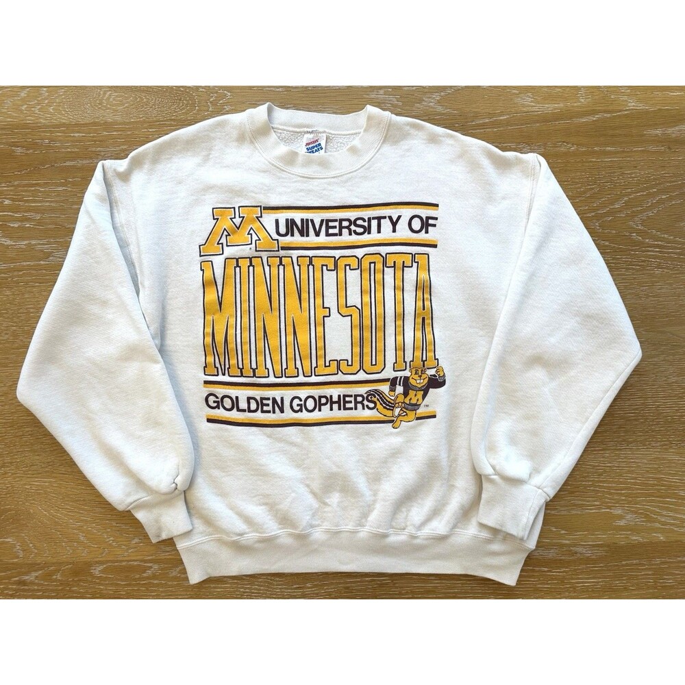 Vintage 80s Minnesota Gophers Crewneck Sweatshirt Med White Football College